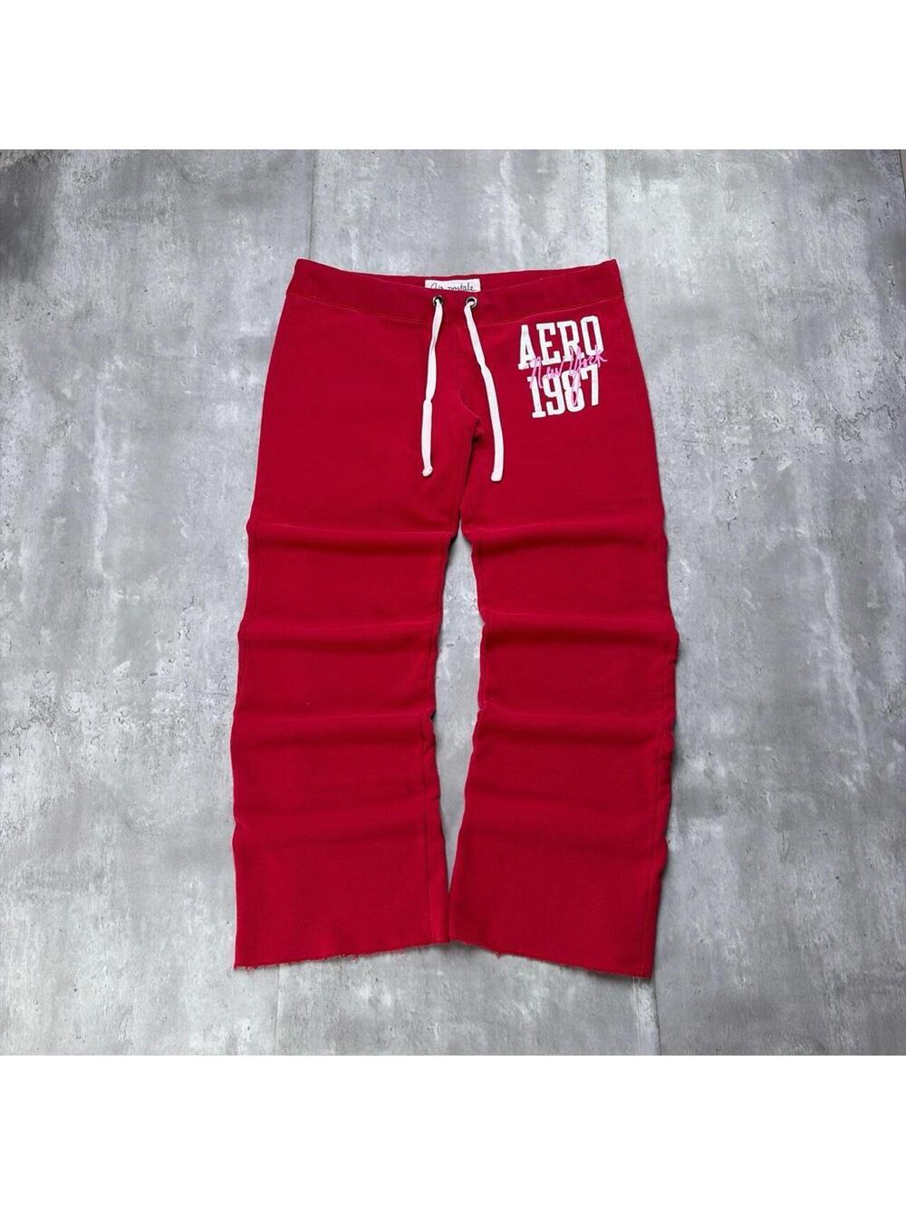 Y2K Red Aeropostale Grunge Flared Skater Sweatpants